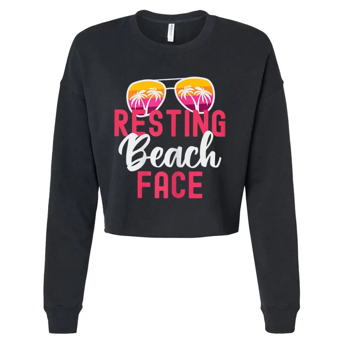 Womens Funny Vacation Girls Trip Girls Weekend Resting Beach Face Cropped Pullover Crew