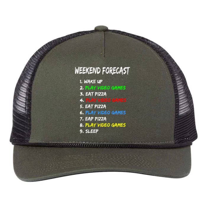 Weekend Forecast Video Games And Pizza Gamer Tee Gift Retro Rope Trucker Hat Cap