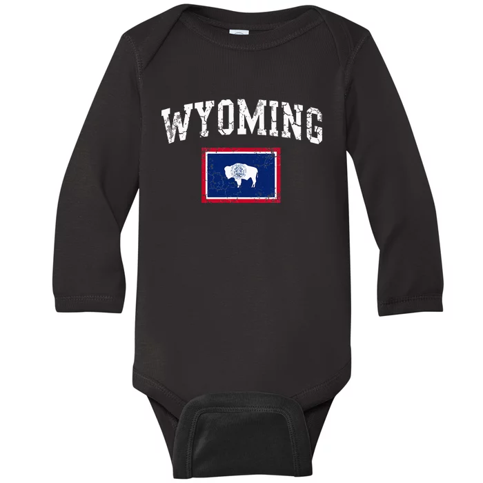 Wyoming Flag Vintage Fade Baby Long Sleeve Bodysuit