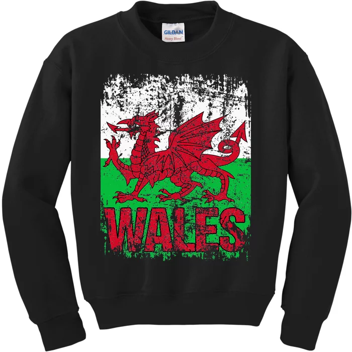 WALES Flag Vintage Distressed WALES Kids Sweatshirt