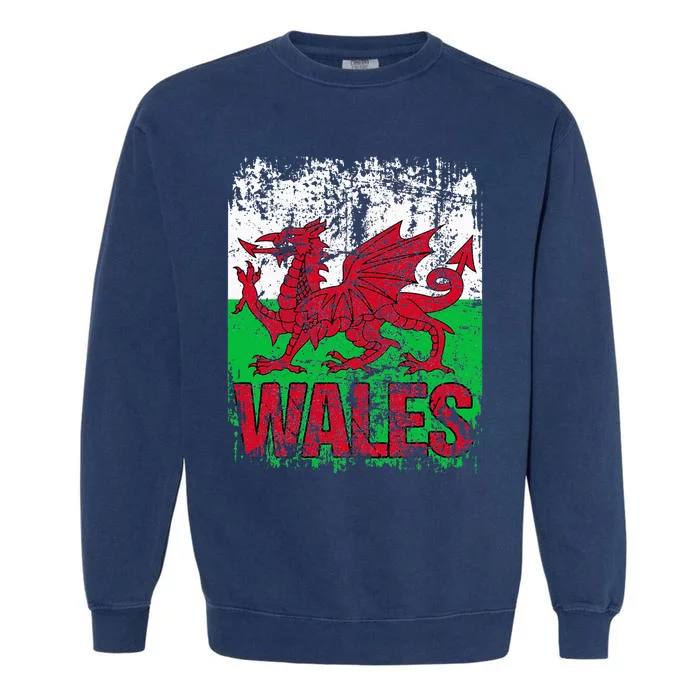 WALES Flag Vintage Distressed WALES Garment-Dyed Sweatshirt