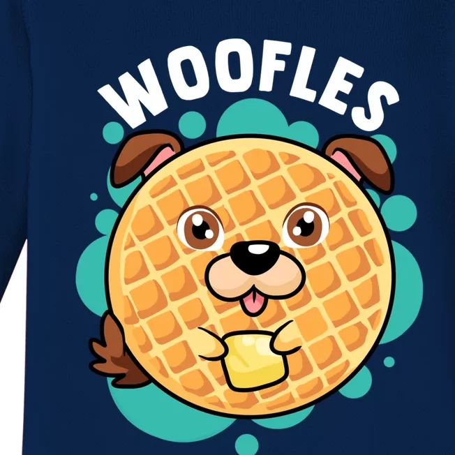 Woofles Funny Waffle Dog Lover Pun Foodie Graphic Joke Gift Baby Long Sleeve Bodysuit