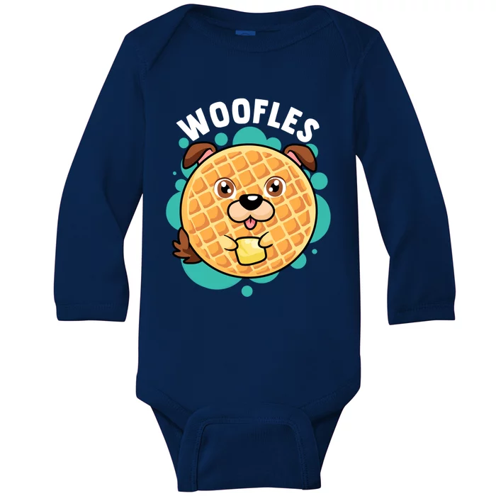 Woofles Funny Waffle Dog Lover Pun Foodie Graphic Joke Gift Baby Long Sleeve Bodysuit