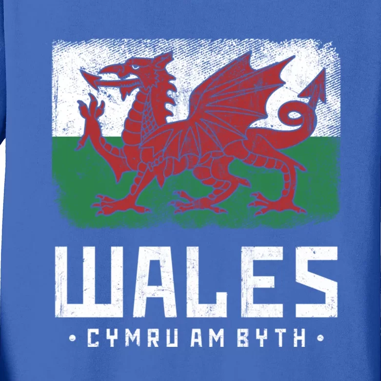 Wales Flag Welsh Dragon Banner Cymru Am Byth Welsh Gift Kids Long Sleeve Shirt