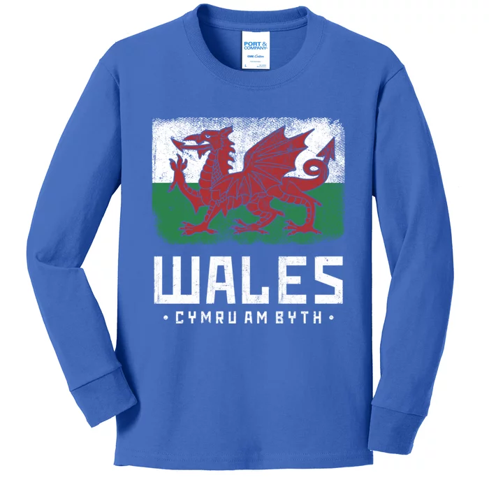 Wales Flag Welsh Dragon Banner Cymru Am Byth Welsh Gift Kids Long Sleeve Shirt