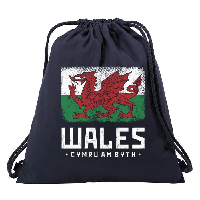 Wales Flag Welsh Dragon Banner Cymru Am Byth Welsh Gift Drawstring Bag