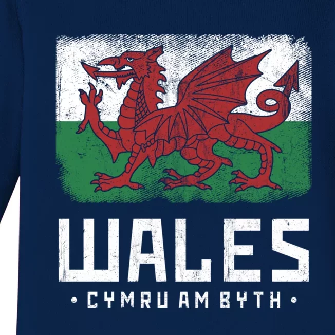 Wales Flag Welsh Dragon Banner Cymru Am Byth Welsh Gift Baby Long Sleeve Bodysuit