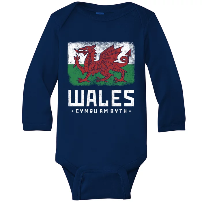 Wales Flag Welsh Dragon Banner Cymru Am Byth Welsh Gift Baby Long Sleeve Bodysuit