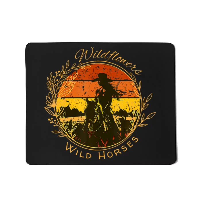 Wild Flowers Wild Horses Vintage Sunset Country Cowgirl Mousepad