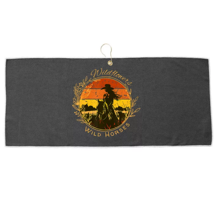 Wild Flowers Wild Horses Vintage Sunset Country Cowgirl Large Microfiber Waffle Golf Towel