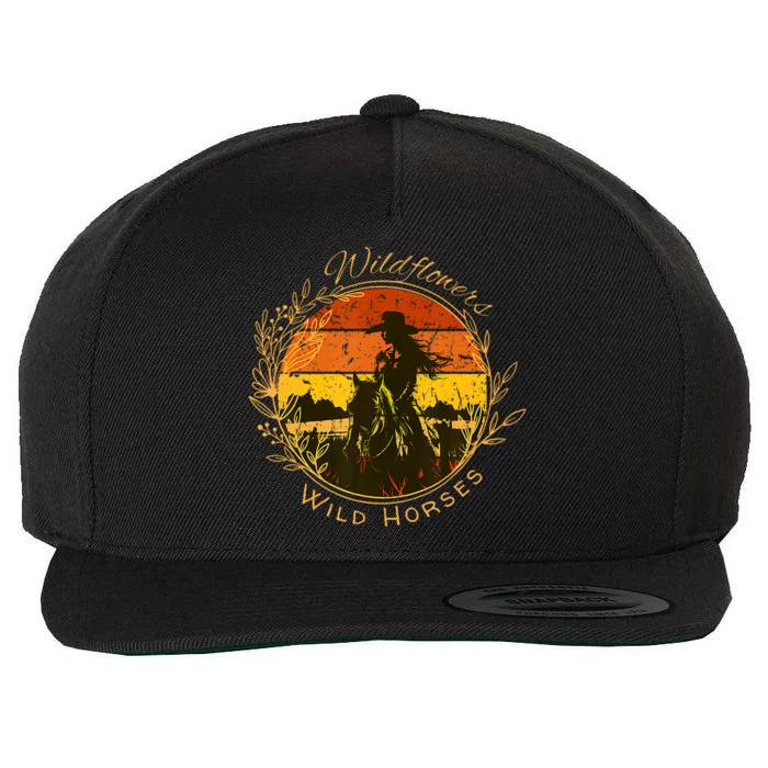 Wild Flowers Wild Horses Vintage Sunset Country Cowgirl Wool Snapback Cap