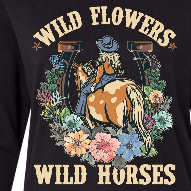 Wild Flowers Wild Horses Cowgirl Womens Cotton Relaxed Long Sleeve T-Shirt