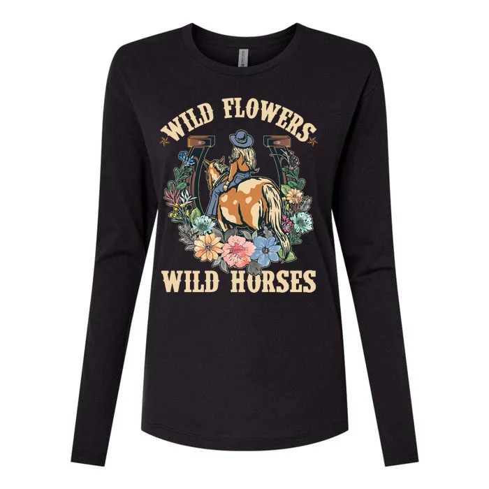 Wild Flowers Wild Horses Cowgirl Womens Cotton Relaxed Long Sleeve T-Shirt