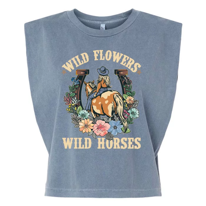 Wild Flowers Wild Horses Cowgirl Garment-Dyed Women's Muscle Tee