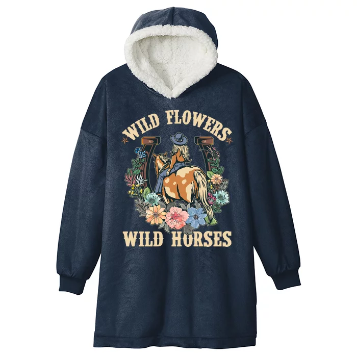 Wild Flowers Wild Horses Cowgirl Hooded Wearable Blanket