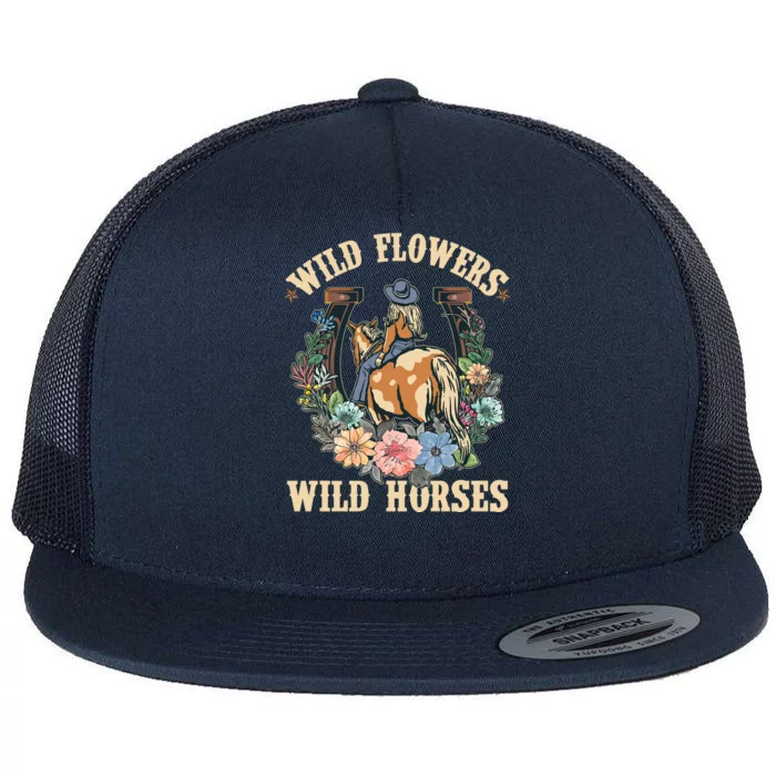 Wild Flowers Wild Horses Cowgirl Flat Bill Trucker Hat