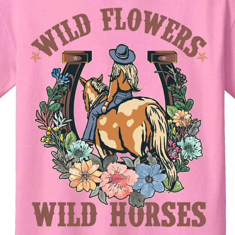 Wild Flowers Wild Horses Cowgirl Kids T-Shirt