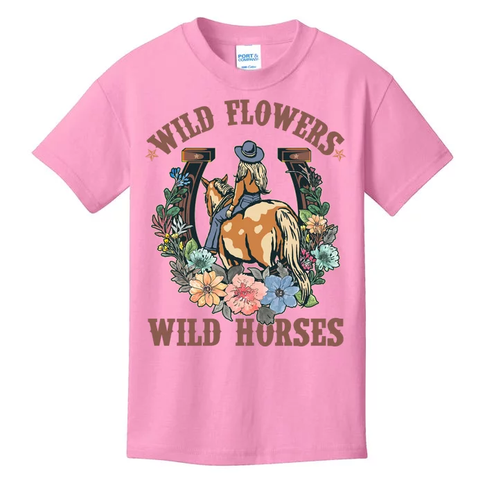 Wild Flowers Wild Horses Cowgirl Kids T-Shirt