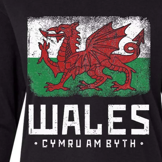 Wales Flag Welsh Dragon Banner Cymru Am Byth Welshman Womens Cotton Relaxed Long Sleeve T-Shirt