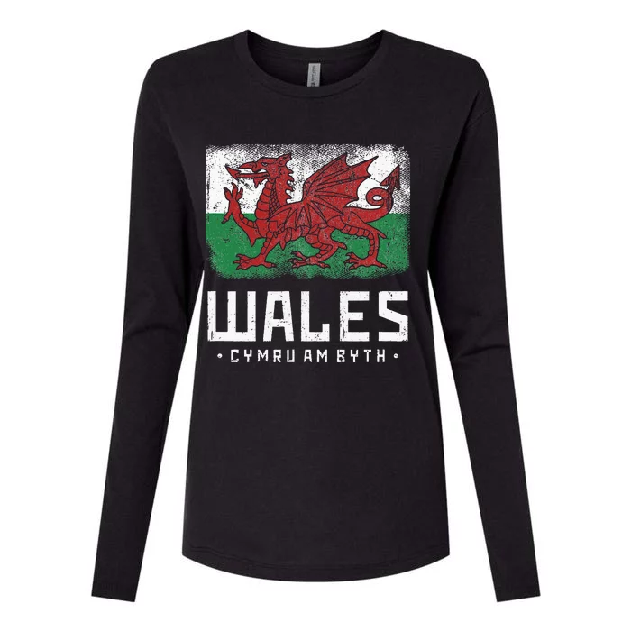 Wales Flag Welsh Dragon Banner Cymru Am Byth Welshman Womens Cotton Relaxed Long Sleeve T-Shirt