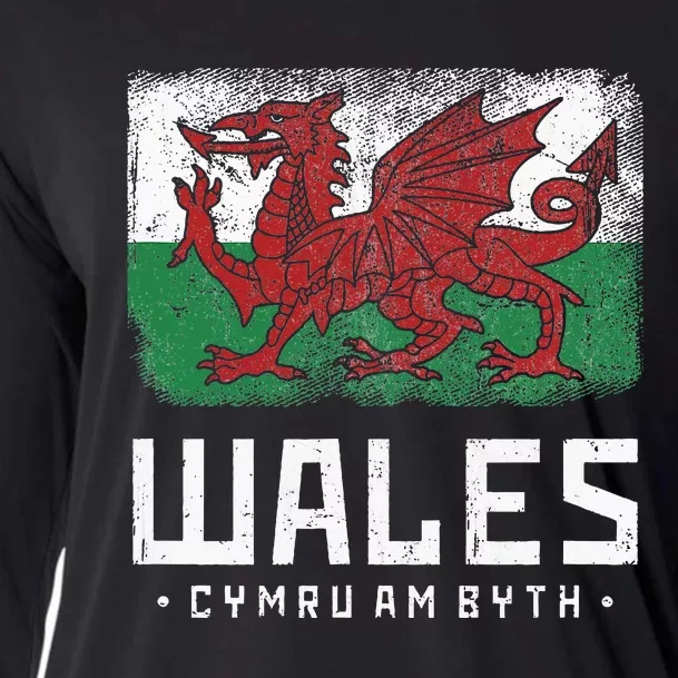 Wales Flag Welsh Dragon Banner Cymru Am Byth Welshman Cooling Performance Long Sleeve Crew