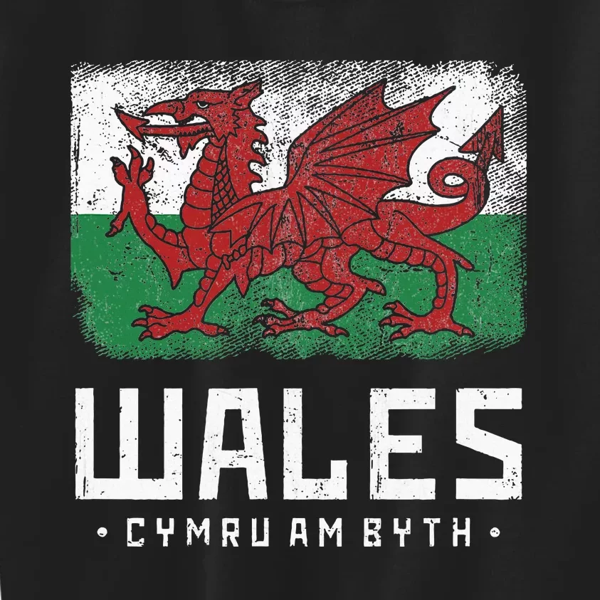 Wales Flag Welsh Dragon Banner Cymru Am Byth Welshman Kids Sweatshirt