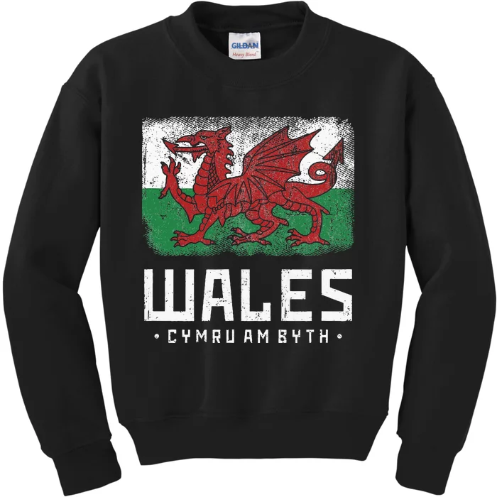 Wales Flag Welsh Dragon Banner Cymru Am Byth Welshman Kids Sweatshirt