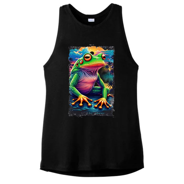 Watercolor Frog Ladies Tri-Blend Wicking Tank