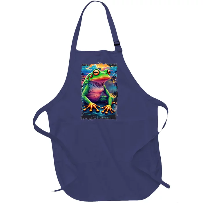 Watercolor Frog Full-Length Apron With Pocket