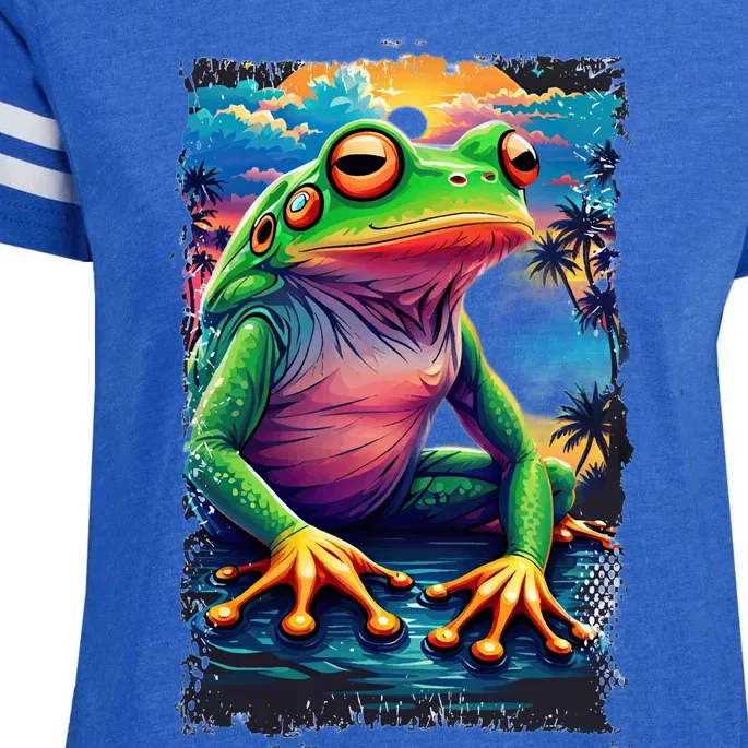 Watercolor Frog Enza Ladies Jersey Football T-Shirt