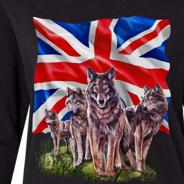 Wolf Family With Union Jack Flag Gift Womens Cotton Relaxed Long Sleeve T-Shirt