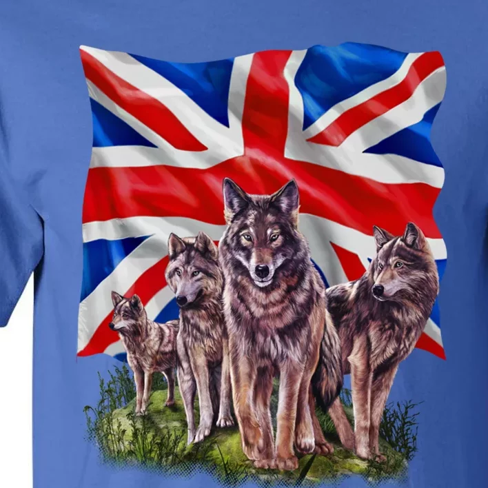 Wolf Family With Union Jack Flag Gift Tall T-Shirt