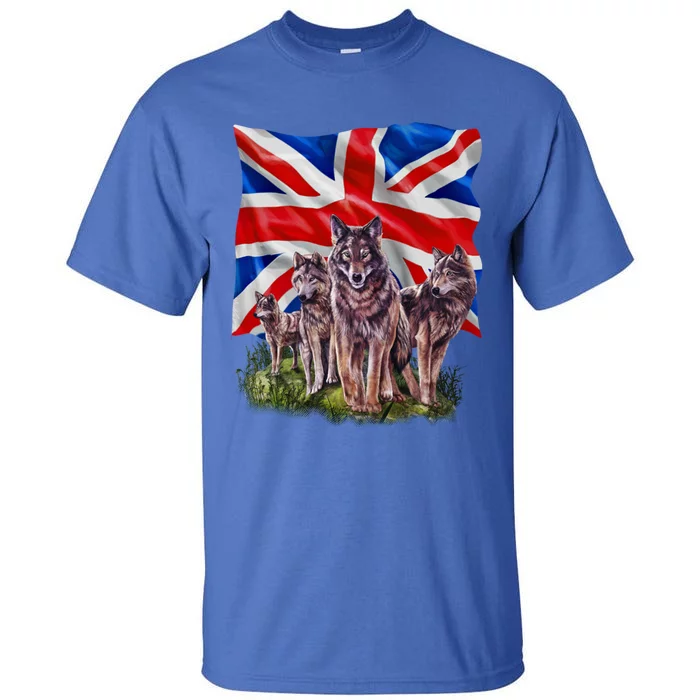 Wolf Family With Union Jack Flag Gift Tall T-Shirt