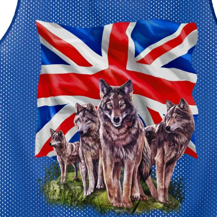 Wolf Family With Union Jack Flag Gift Mesh Reversible Basketball Jersey Tank