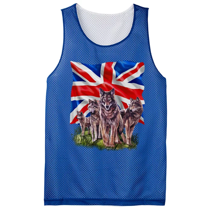 Wolf Family With Union Jack Flag Gift Mesh Reversible Basketball Jersey Tank