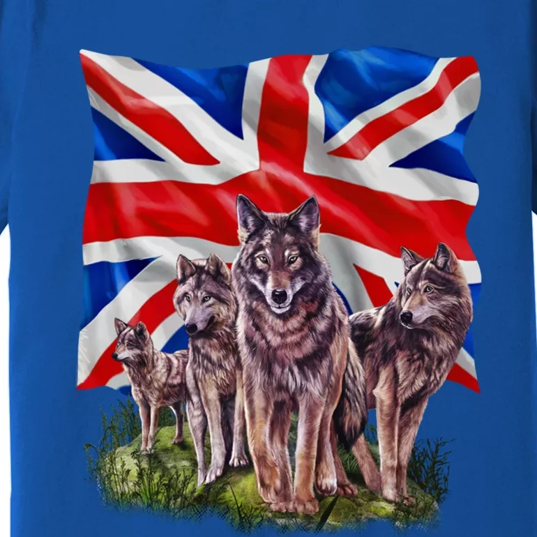 Wolf Family With Union Jack Flag Gift Premium T-Shirt