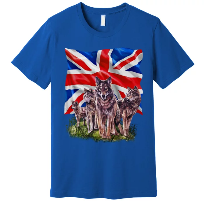 Wolf Family With Union Jack Flag Gift Premium T-Shirt