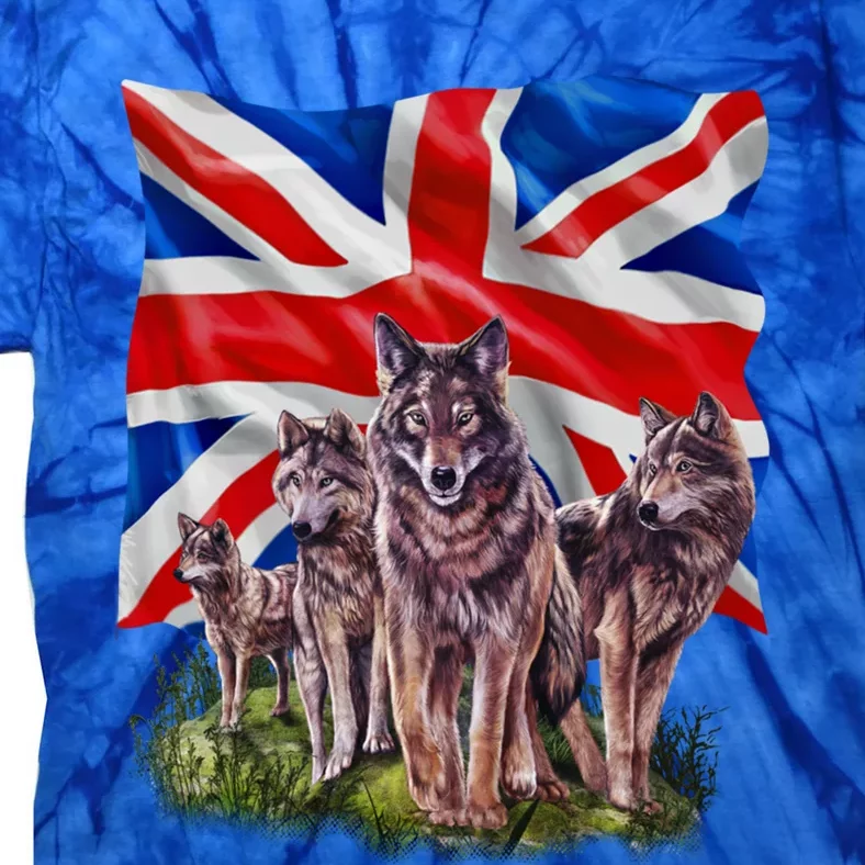 Wolf Family With Union Jack Flag Gift Tie-Dye T-Shirt