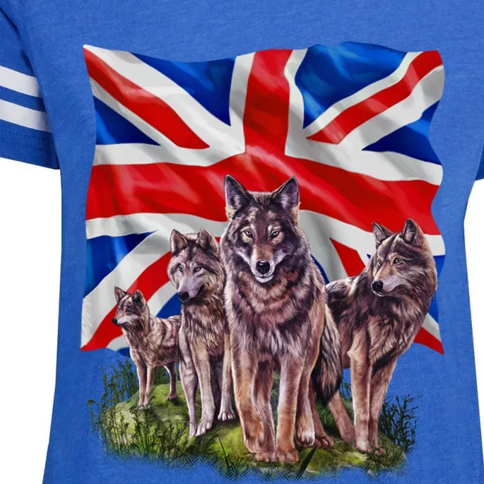 Wolf Family With Union Jack Flag Gift Enza Ladies Jersey Football T-Shirt