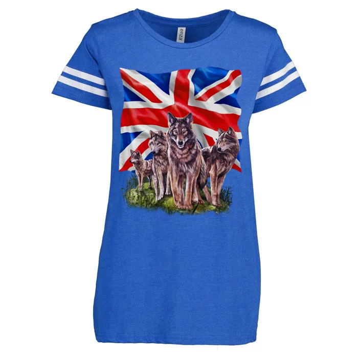 Wolf Family With Union Jack Flag Gift Enza Ladies Jersey Football T-Shirt