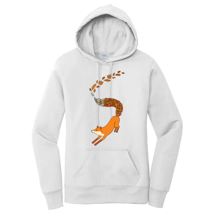 Whimsical Fox With Falling Leaves Women's Pullover Hoodie