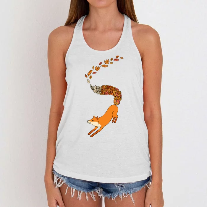 Whimsical Fox With Falling Leaves Women's Knotted Racerback Tank