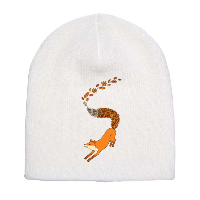 Whimsical Fox With Falling Leaves Short Acrylic Beanie