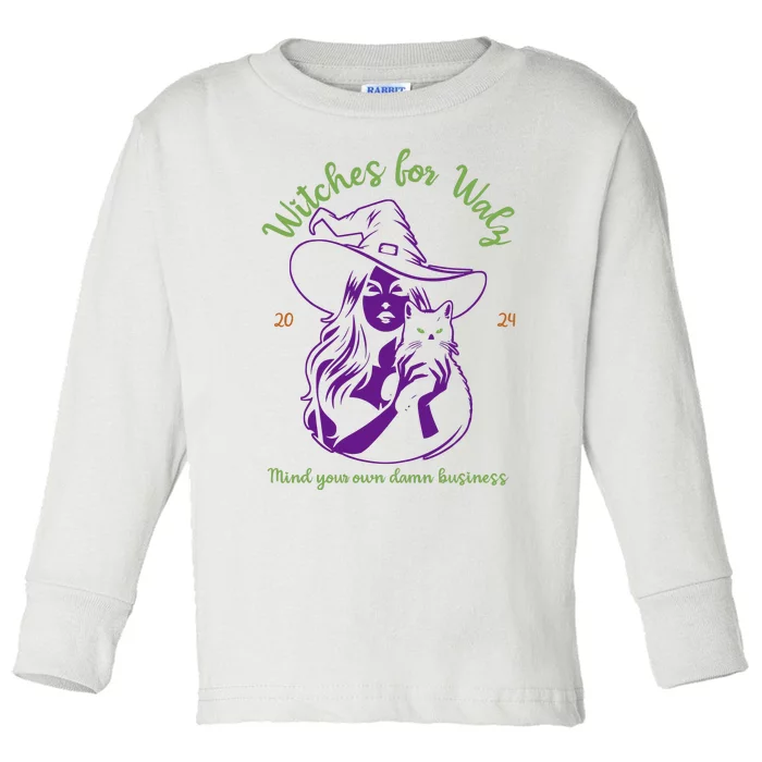 Witches For Walz 2024 Halloween Spooky Election Mind Your Own Damn Business Toddler Long Sleeve Shirt