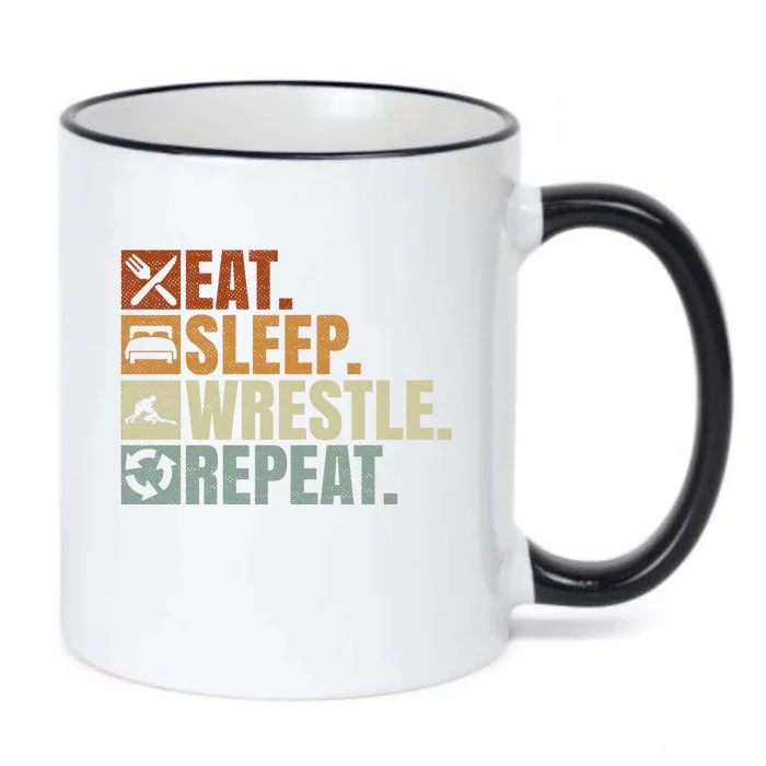 Wrestling Fans Wrestling Lovers Eat Sleep Wrestle Repeat Gift Black Color Changing Mug