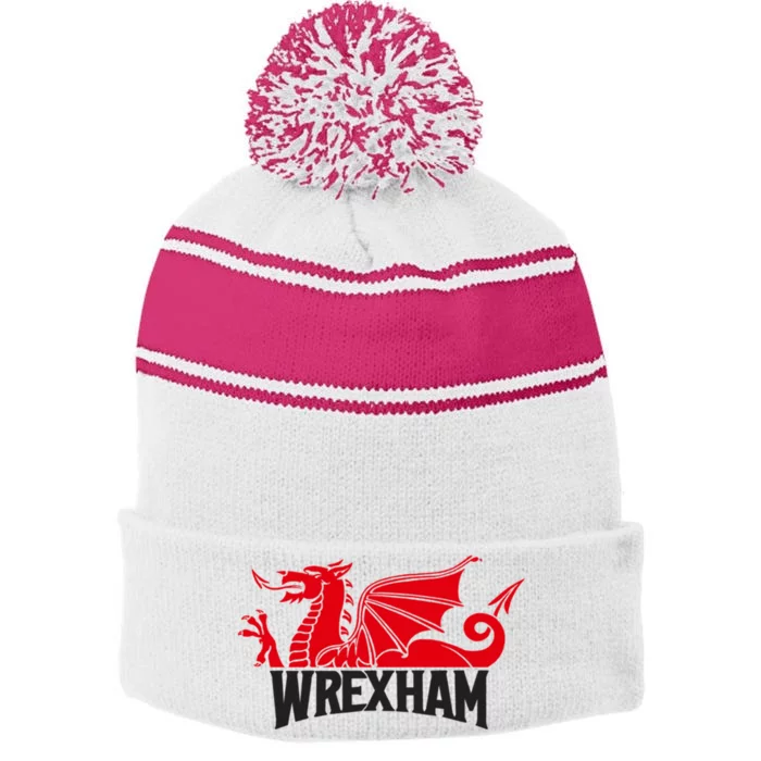 Wrexham FC Wrexham Dragon Football Club Champion Stripe Pom Pom Beanie