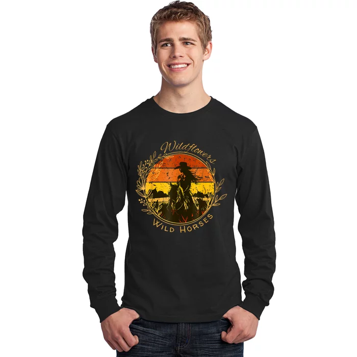 Wild Flowers Wild Horses Vintage Sunset Country Cowgirl Long Sleeve Shirt