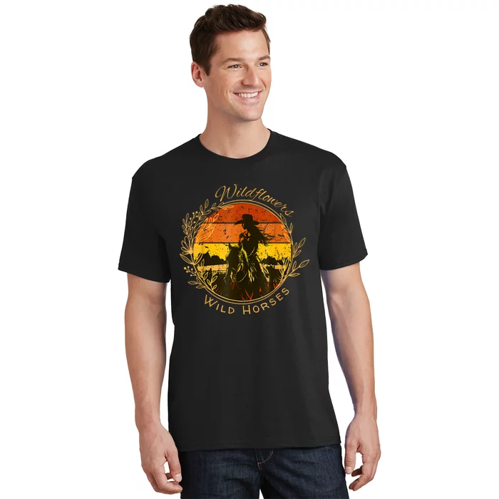 Wild Flowers Wild Horses Vintage Sunset Country Cowgirl T-Shirt