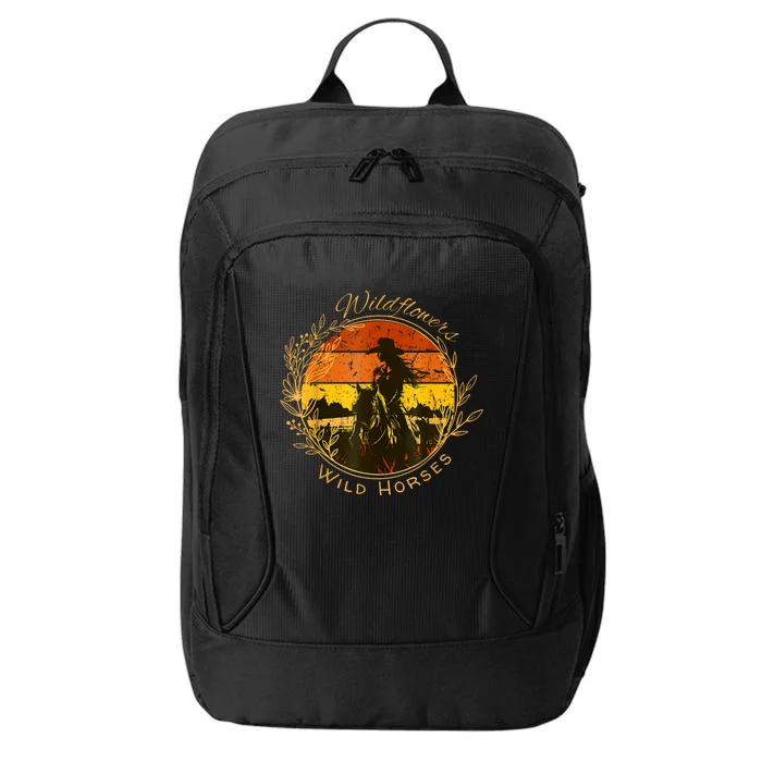 Wild Flowers Wild Horses Vintage Sunset Country Cowgirl City Backpack