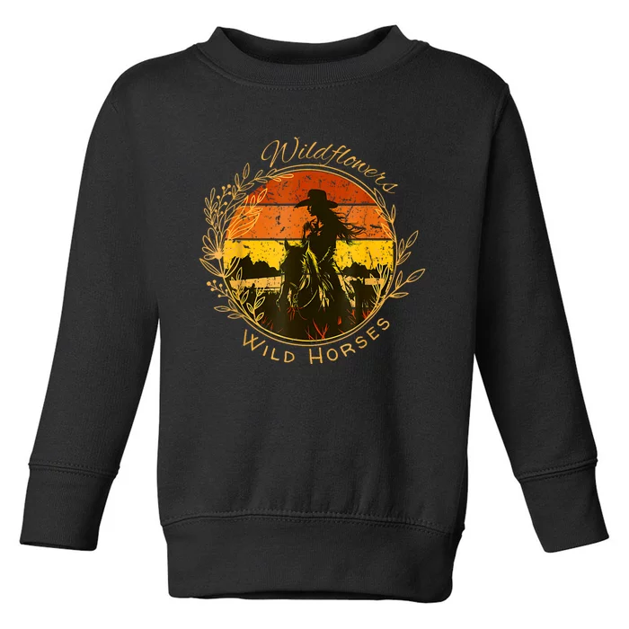 Wild Flowers Wild Horses Vintage Sunset Country Cowgirl Toddler Sweatshirt